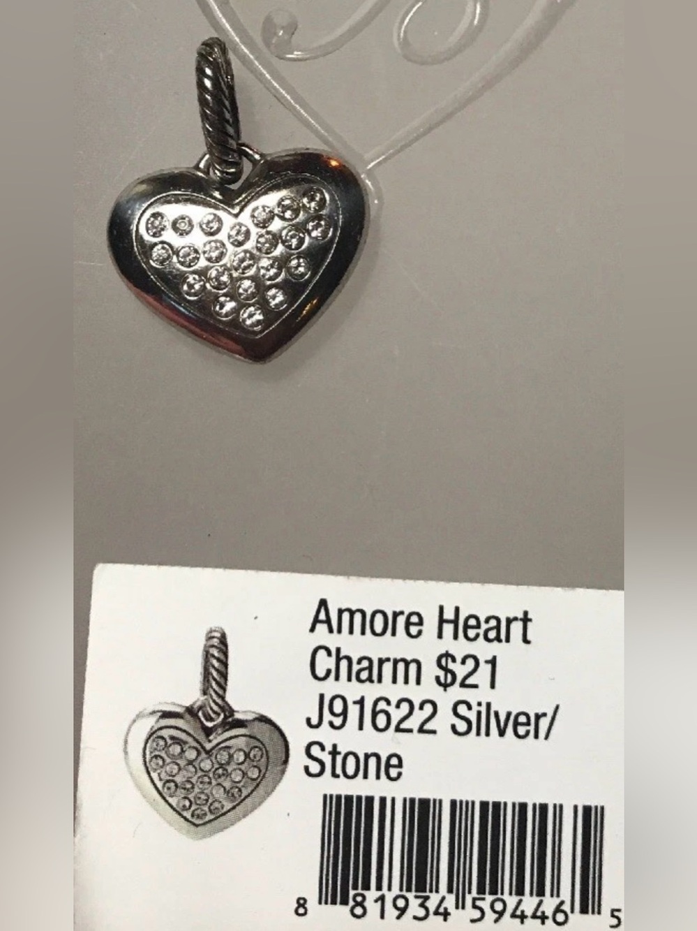 💎 BRIGHTON RETIRED CHARM! Silver Heart Charm with Crystal Accents